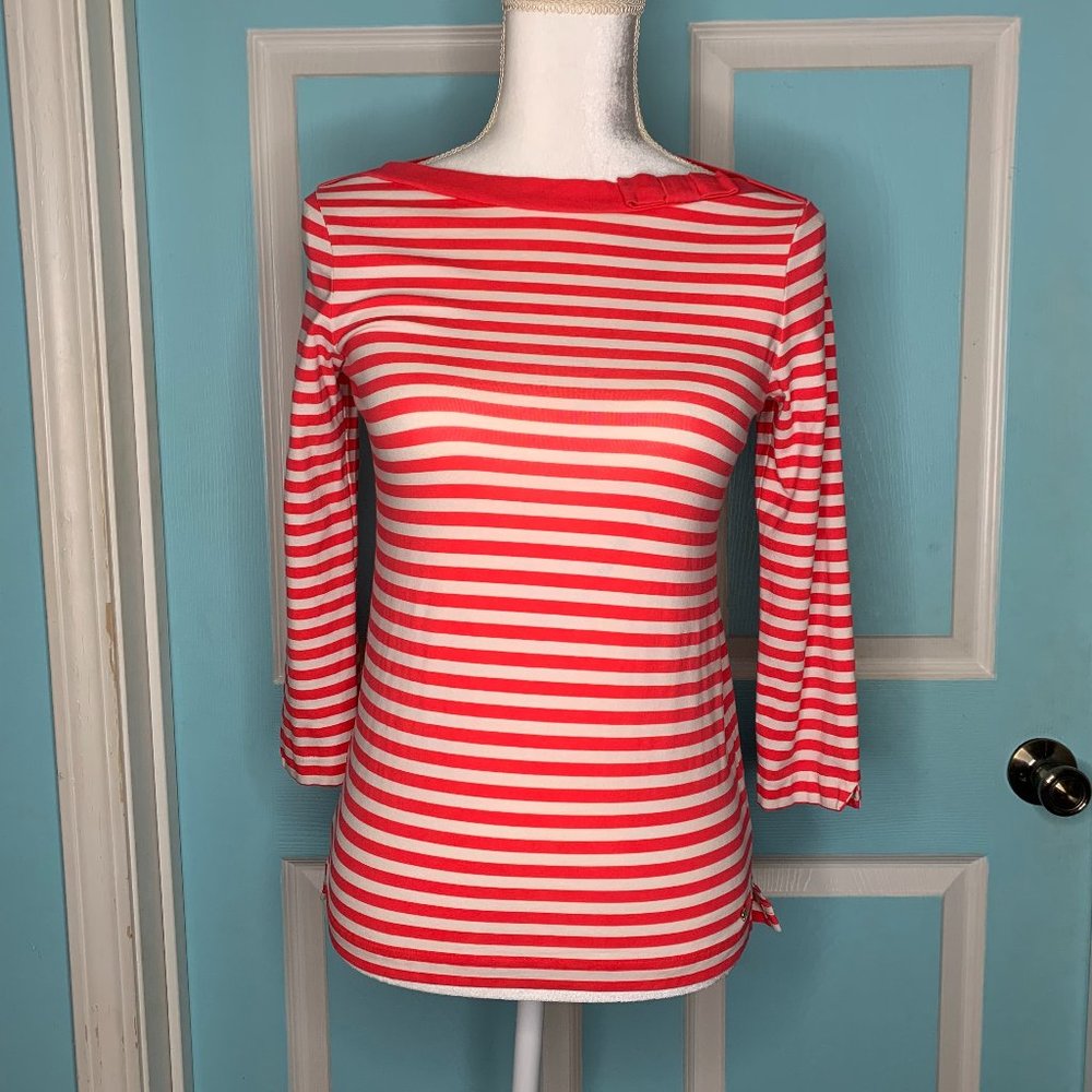 Kate Spade Red/White Stripe Scoop Neck 3/4 Sleeve Top - S
